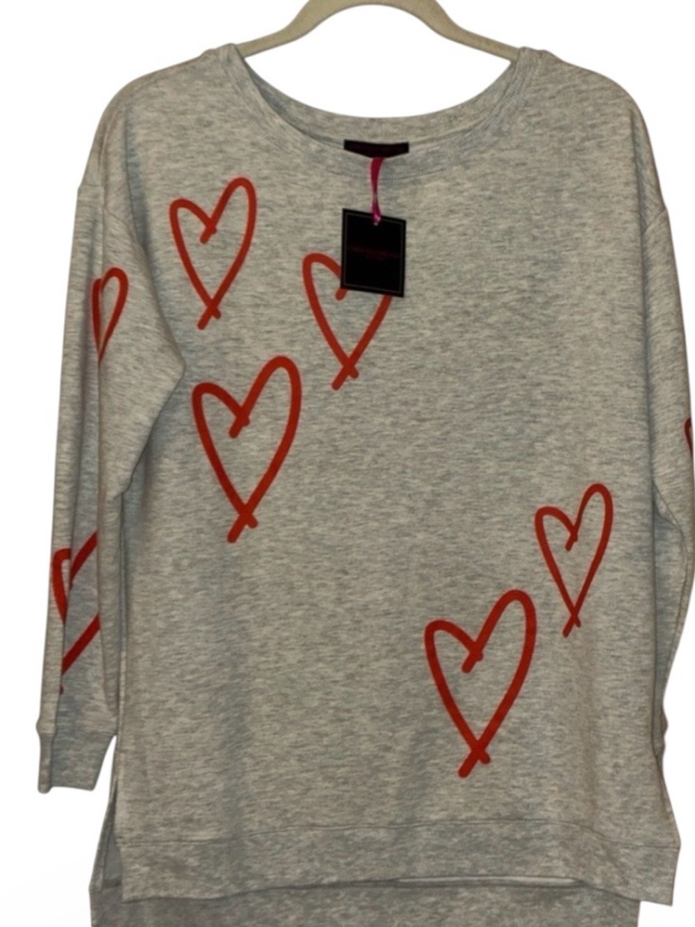 NWT Christian Siriano Womens Heart Sweatshirt Gray Crew Neck Sz S